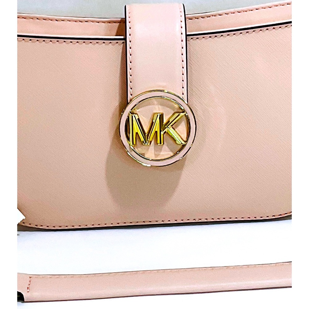 Michael Kors Carmen pouchette powder blush pink small vegan shoulder bag purse - Picture 4 of 15